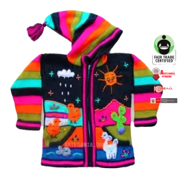 Cardigan tipo sueter peruano de lana para ninos con detalles