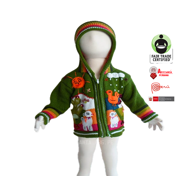 Arpillera peruana ninosninos suetercardigan con bordadoapplique work Tamano 69 meses