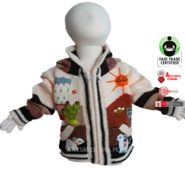 Arpillera peruana ninosninos suetercardigan con bordadoapplique work Medidas de 1 2