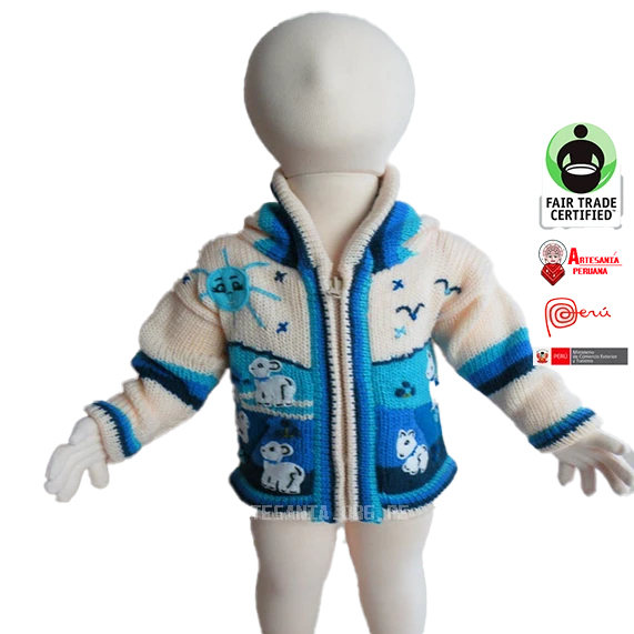 Arpillera peruana ninosninos suetercardigan con bordadoapplique work Tamano 69 meses