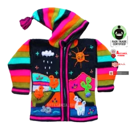 Cardigan tipo sueter peruano de lana para ninos arpillera