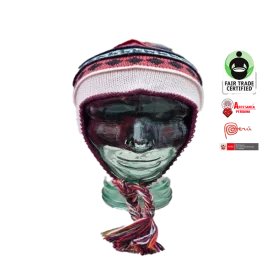 Hermoso gorro chullo reversible de alpaca bebe peruano tenido