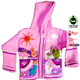 Sueter peruano hecho a mano Arpillera para ninos con capucha